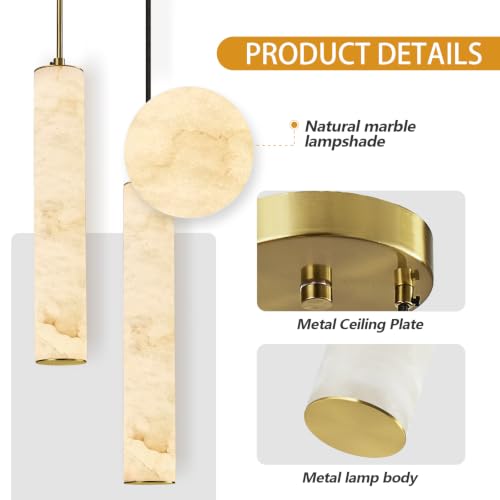 Gold Natural Alabaster Long Tube Kitchen Island Pendant Lights