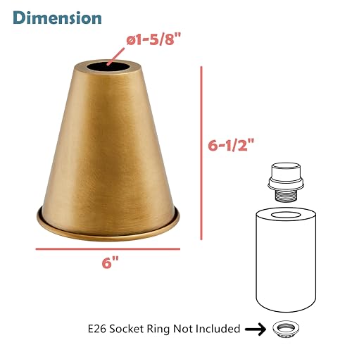 21603-31,Replacement Cone Metal Shade for Pendant Light,Burnished Brass,6"W x 6-1/2"H,Center Hole 1-5/8"