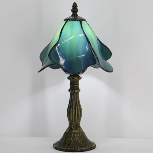 Small Tiffany Table Lamp Green Morning Glory Style W8H14.5 Inch