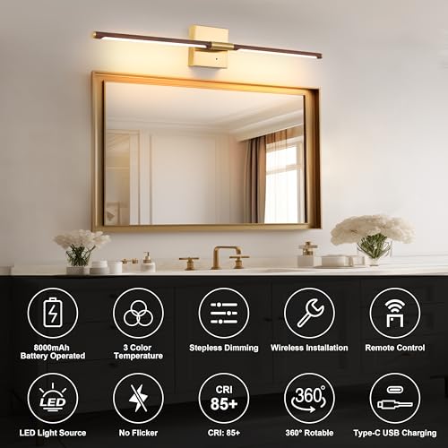 Walnut Gold Battery Operated Wall Sconce with Remote Control 24 Inch