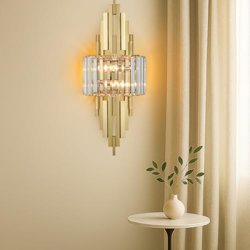 Modern Brushed Gold Crystal Wall Sconce