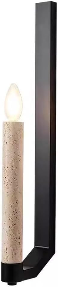 Natural Marble Wall Sconces, Japanese Style Wabi-Sabi Art Lighting Fixture, Yellow Travertine Wall Lamp, Linear Candle Wall Sconce E14 Base Hardwired Wall Light for Bedroom Living Room