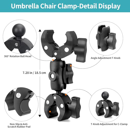 Double Clamp Mount Umbrella Chair Clamp with 360° Magic Arm