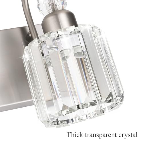 Crystal Brushed Nickel Vanity Light for Bathroom 6 Light Modern Bathroom Lighting Fixtures Over Mirror