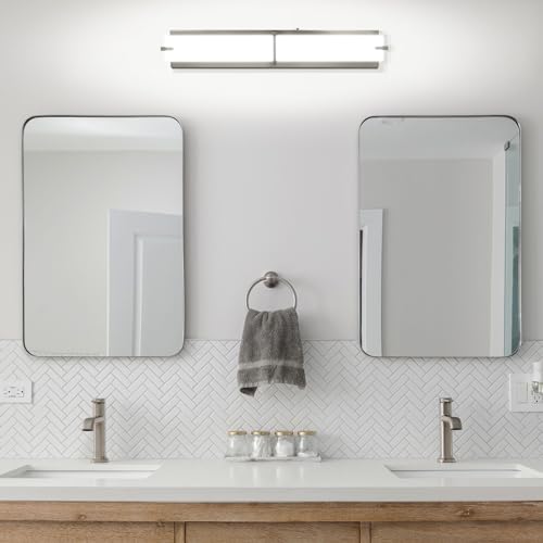 24 Inch LED Vanity Lights Brushed Nickel Bathroom Light Fixtures 3CCT Selectable 3000K 4000K 5000K Modern Vanity Light Bar Over Mirror 25W 1750 Lumens Dimmable Damp Rated ETL Listed