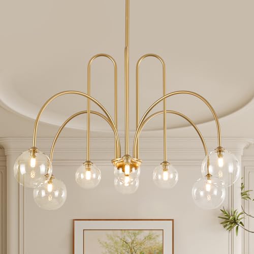 Gold Sputnik Chandelier with Clear Glass Globe 8 Lights L41 Inch