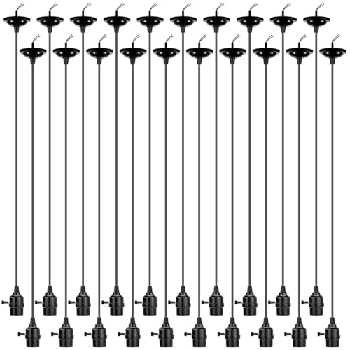 20 Pack Hanging Pendant Light Cord Kit Bulk E27 Base 4ft Adjustable Hanging Heavy Duty Industrial Edison Bulb Lamp Swag Light Kit for Kitchen Dining Room Terraces (20 Count)