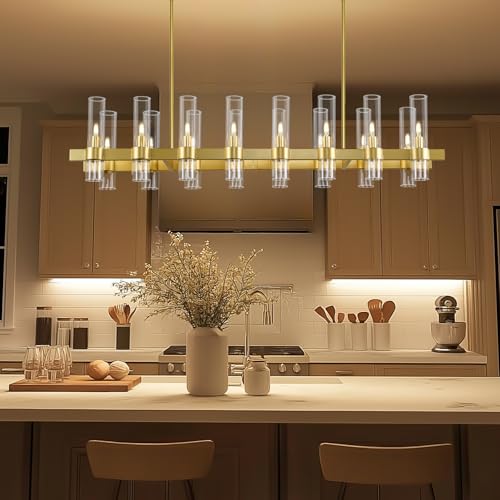 54" Gold Rectangle Chandelier for Dining Room