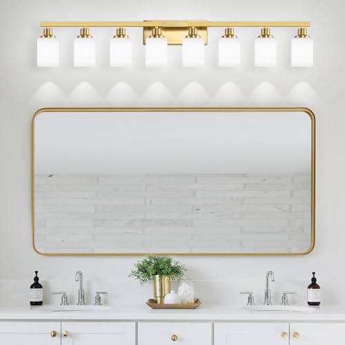 8 Light Gold Bathroom Light Fixtures Bathroom Vanity Light 52in