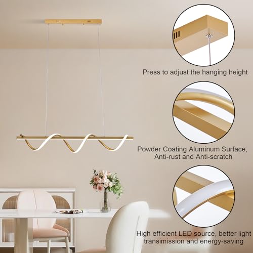 Modern Spiral LED Pendant Lighting 31.49 in Linear Chandelier for Dining Room 48W Dimmable 3000K