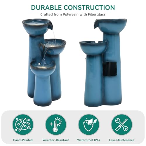 27" Faux Ceramic Outdoor Water Fountain with LED Lights