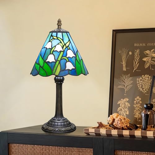 Tiffany Style Stained Glass Table Lamp Lily of The Valley Small Table Lamp Bedroom Bedside Lamp Living Room Dining Room Office Decoration Desk Lamp Home Decoration Creative Gift Scene Props