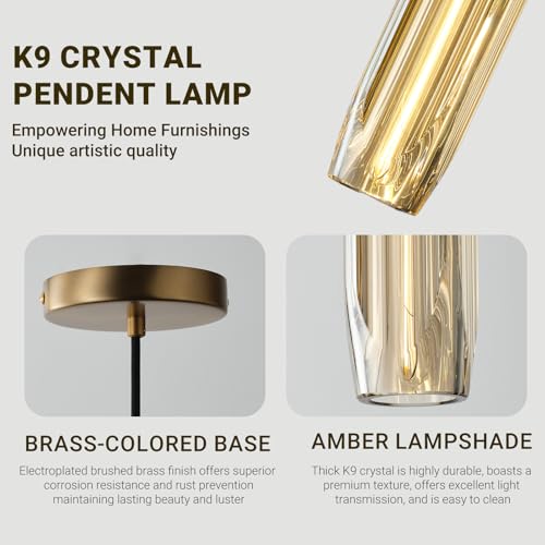 Pendant Lights Kitchen Island Pendant Lights Pendant Light fixtures Kitchen Pendant Light pendent Light 15" Amber Crystal lampshade Island Pendant Lights for Kitchen