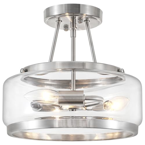 Brushed Nickel Modern Glass Ceiling Light Semi Flush Mount Ceiling Light