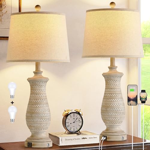 Farmhouse Table Lamps for Living Room Set of 2 (2 Count)