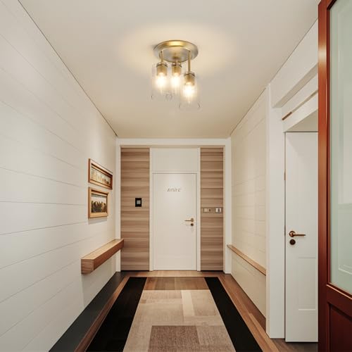 3 Lights Semi Flush Mount Ceiling Light Fixture Gold for Kitchen (3 Count)