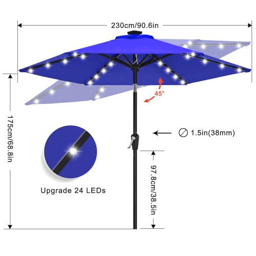 Solar Led Patio Umbrella with 24 Lights 7.5FT