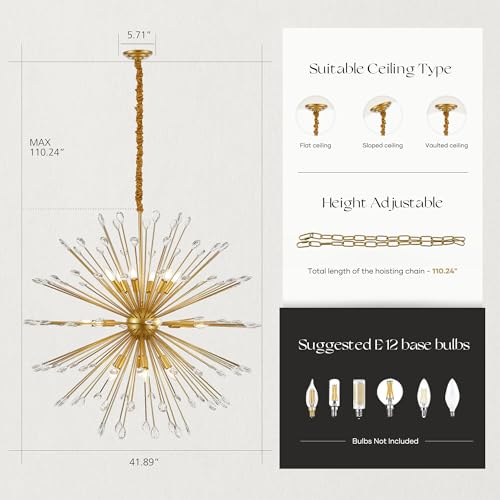 18 Light Gold Sputnik Chandelier