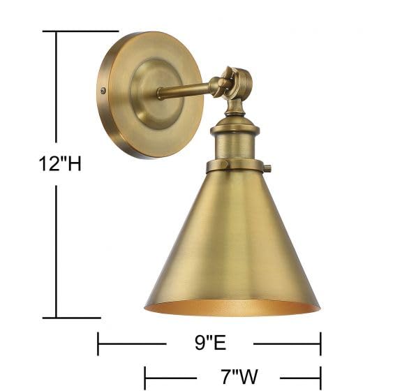 9-0901-1-322 Glenn Vintage Industrial Adjustable Metal Wall Sconce, 1-Light 60 Watt, 12" H x 7" W, Warm Brass
