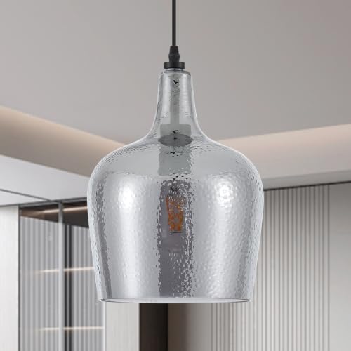 10” Large Hammered Glass Pendant Light Modern Smoky Black Dome Pendant Lighting Fixtures for Kitchen Island Dining Room Hallway