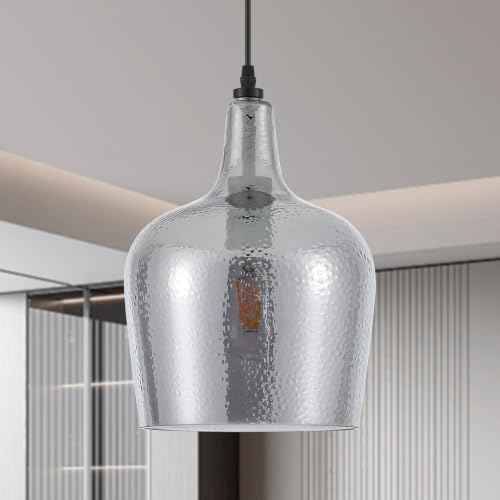 10” Large Hammered Glass Pendant Light Modern Smoky Black Dome Pendant Lighting Fixtures for Kitchen Island Dining Room Hallway
