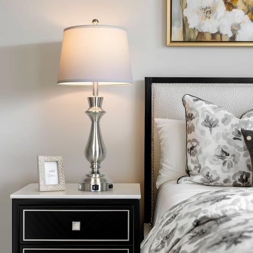 Modern Silver Table Lamps Set of 2 for Living Room (2 Count)