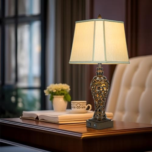 28.5" High Vintage Brown Table Lamps Set of 2 with Night Light (2 Count)