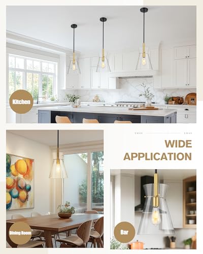 Modern 9 Inch Black and Gold Pendant Lights Kitchen Island (2 Count)
