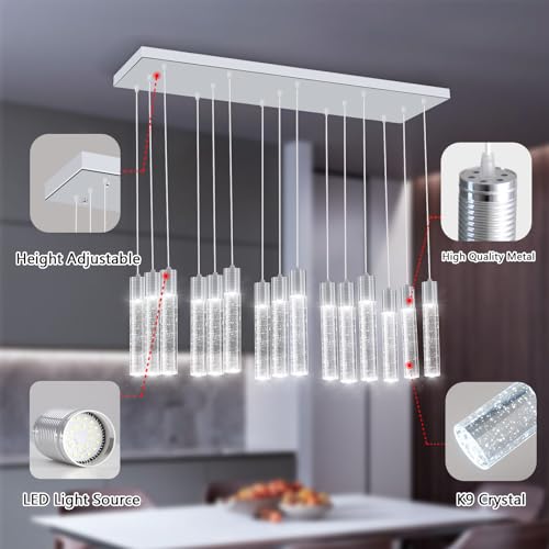 15 Lights Modern Crystal Chandelier LED Pendant Lighting Fixture for Kitchen Island Light Fixtures for Dining Room Hallway Foyer