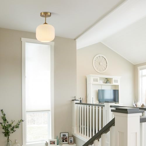 Gold White Glass Flush Mount Ceiling Light for Hallway (2 Count)