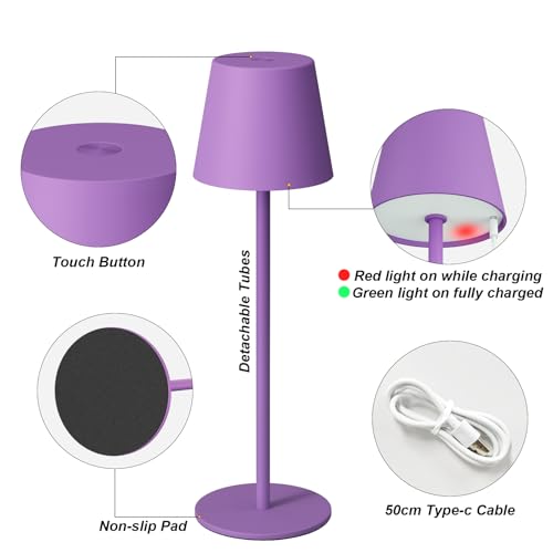 Cordless Table Lamp Rechargeable Purple (2 Count)