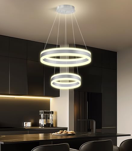 D7.8''+15.7'' Modern Ring Chandelier for Dining Room LED Dimmable Pendant Lighting for Living Room Foyer Bedroom Entryway 3000K