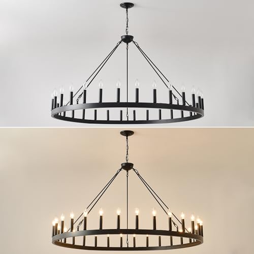 53 Inch Large Black Wagon Wheel Chandelier 30
