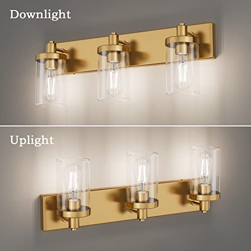 Gold Vanity Light 3 Lights Bathroom Vanity Lighting Fixtures Over Mirror Bathroom Wall Light with Clear Glass Shade