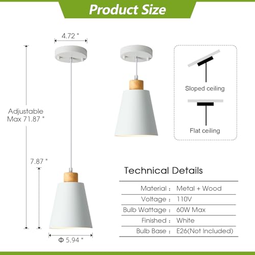 Mini Pendant Light Fixtures White Wood for Kitchen Island