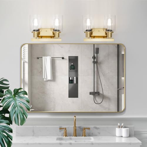 2 Light Brushed Gold Bathroom Vanity Light Bathroom Light Fixtures