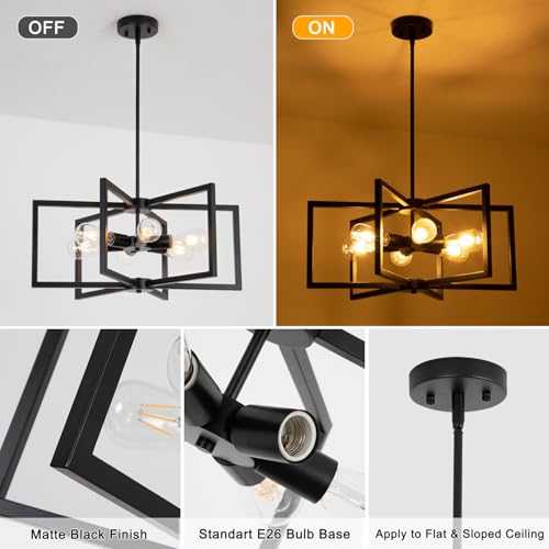 23.6” Black Chandelier for Dining Room 6 Light Kitchen Chandelier over Table Farmhouse Dining Room Light Fixtures Over Table (6 Count)