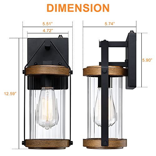 Dusk to Dawn Sensor Outdoor Wall Sconce Lighting with Wood Grain