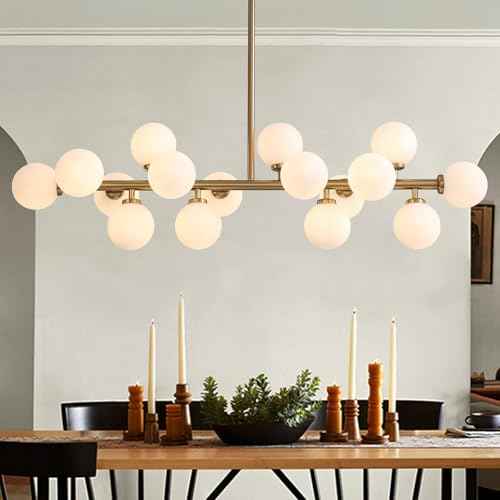 Mid Century Modern Chandelier Over Table, 16-Light Globe Sputnik Chandelier Rectangle Pendant Lighting Fixture Hanging Ceiling Light for Dining Room, Kitchen Island