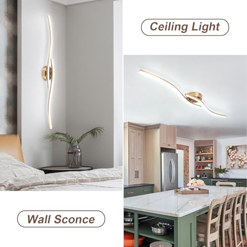 28W Linear Ceiling Light Gold Modern LED Ceiling Light Fixture 6000K Aluminum 39.37Inch Long Ceiling Lamp for Hallway
