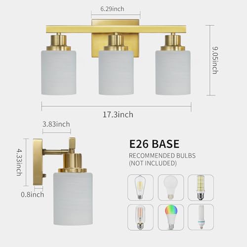3 Light Bathroom Light Fixtures Vanity Light Brushed Gold 17in