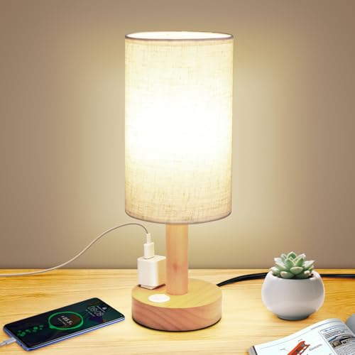 Small Bedside Table Lamp with AC Outlet