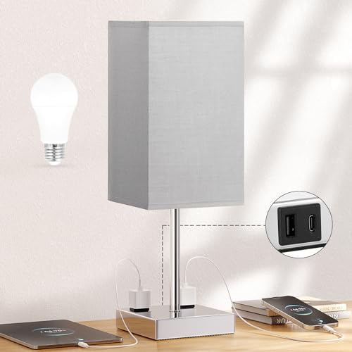 17.4" Grey Touch Table Lamp for Bedroom