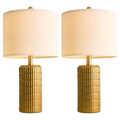 20.75" Brass Gold Ceramic Table Lamps Set of 2 for Living Room (2 Count)