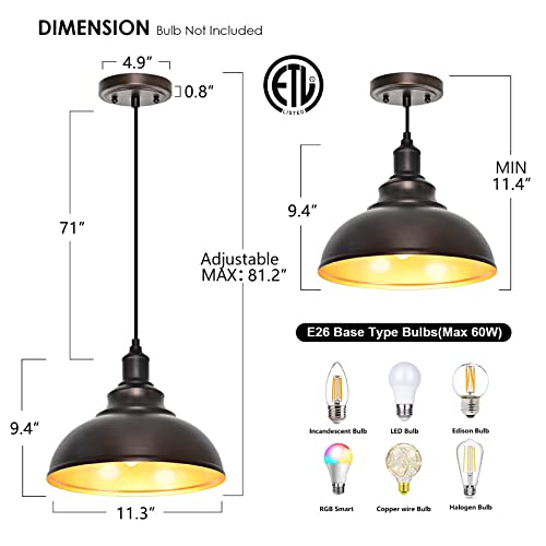 3 Pack Farmhouse Dome Pendant Lights for Kitchen Island Bronze (3 Count)