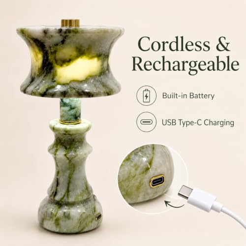 Cordless Green Marble Touch Lamp
