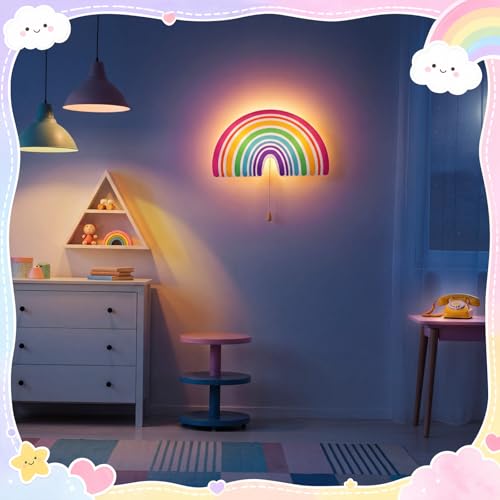 2 Pcs Rainbow Night Light for Girls Cute Floating LED Lamp for Kids Nursery Room Decor Battery or USB Operated Night Light for Wall Bedroom Table Office Home Decorations (2 Count)