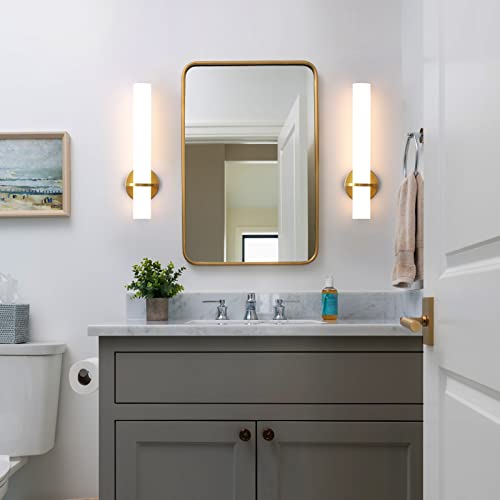 Hardwired Wall Sconces Set of Two 18 Inch Gold Bathroom Wall Sconces 18W 2700K (2 Count)