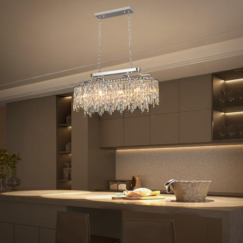 32" 10 Light Oval Chrome Crystal Chandeliers for Dining Room