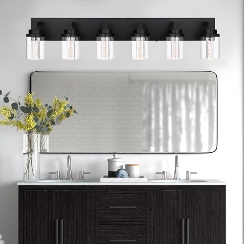 6 Light Dimmable LED Bathroom Light Fixtures in Black Finish
